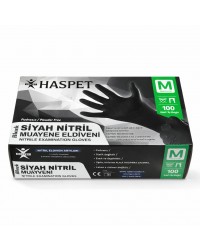 Has-Pet Siyah Nitril Muayene Eldiveni Pudrasiz -M Beden- 1 Kutu (100 Adet)