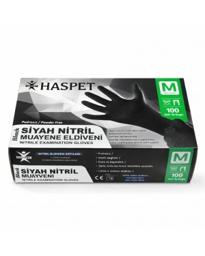 Has-Pet Siyah Nitril Muayene Eldiveni Pudrasiz -M Beden- 1 Kutu (100 Adet)