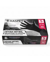 Has-Pet Siyah Nitril Muayene Eldiveni Pudrasiz -S Beden- 1 Kutu (100 Adet)