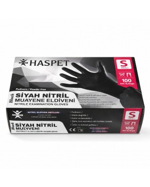 Has-Pet Siyah Nitril Muayene Eldiveni Pudrasiz -S Beden- 1 Kutu (100 Adet)